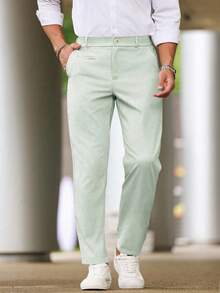 Manfinity Homme 男士休闲百搭纯色锥形西装裤男裤子男士正装裤男士长裤正装休闲裤 - 薄荷綠 - 查看 5