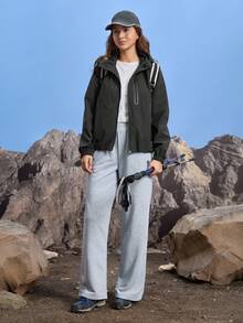 In My Nature 女士纯色简约休闲连帽长袖户外夹克 - 黑色 - 查看 7