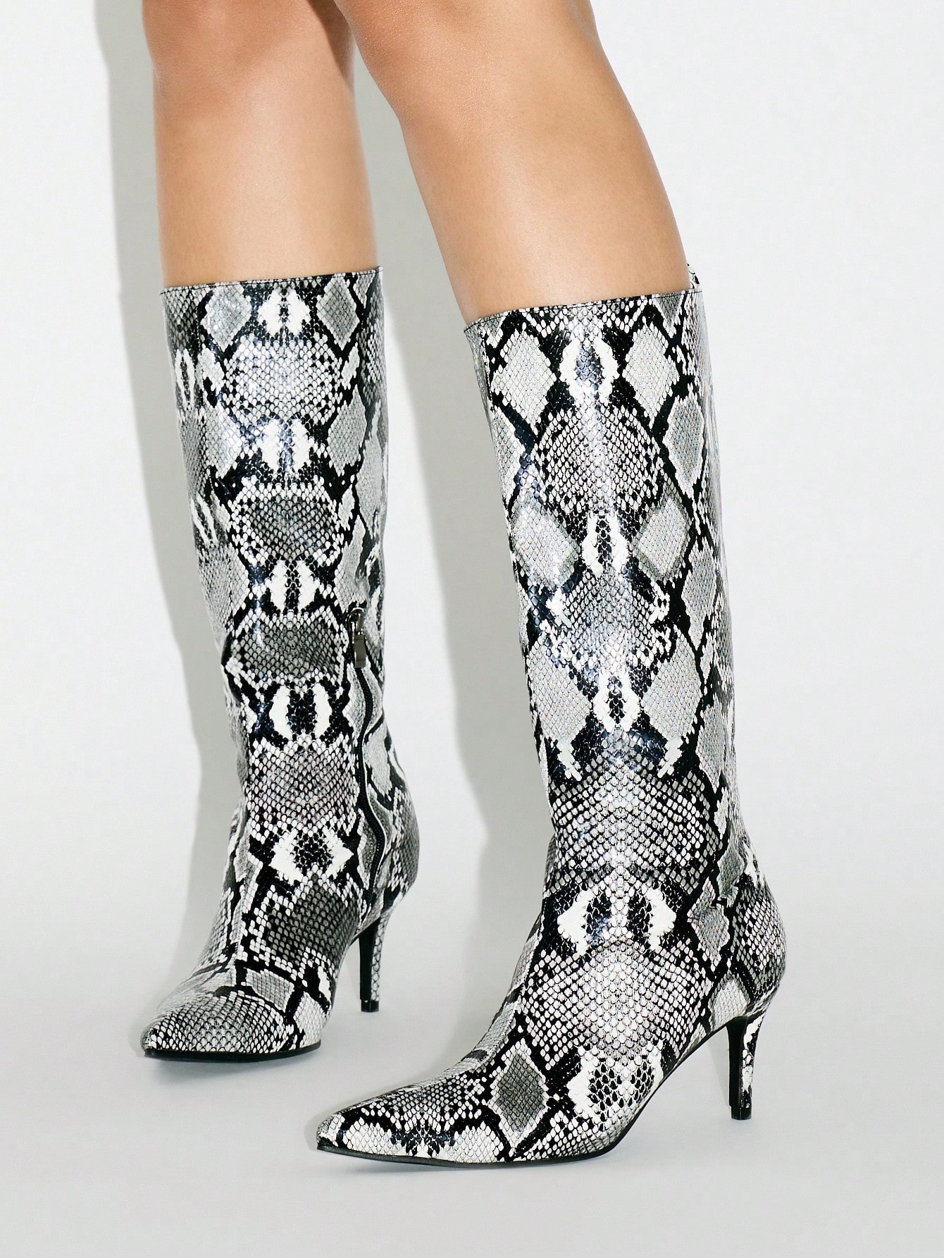 KIZN Snake Print Knee High Boots With Stiletto Heel