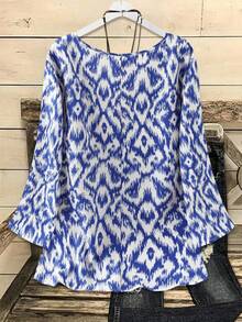 Plus Size Casual Vacation All-Over Print Long Sleeve Shirt - Royal Blue - View 2