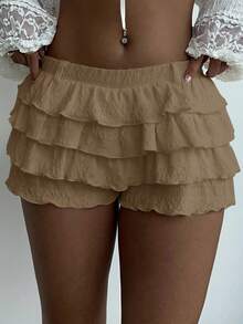 Aloruh Short casual à volants de couleur unie pour femmes, été