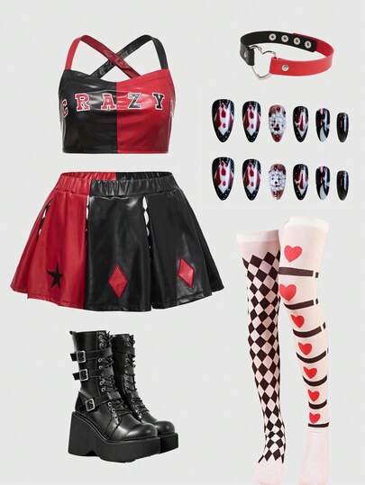 ROMWE Avant Plus Size Women Letter Graphic Camisole Top And Mini Skirt Costume Set