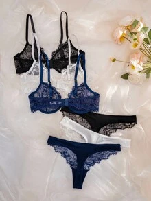Seduluxe 6pcs/Set Women Lace Underwire Soft Cup Comfortable Bra Set