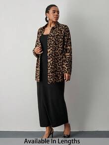 SHEIN Tall CURVE Plus Size Women's Loose And Comfortable Leopard Print Shirt And Black Dress Two Pieces Set,Matching Outfits,Long Sleeve Set,Fall Outfits,Teacher Clothes,Midi Women Dresses Set,Curve Plus,Shirt Set