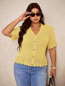 Elaquor Cárdigan informal de manga corta de unicolor talla grande