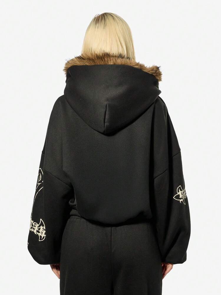 SUMWON WOMEN Halloween Oversized Hoodie With Faux Fur Hood