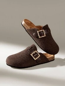 Solecia Neue Damen Slip-On Flache Mules, Lässig Loafer, Kaffeebraun Flauschig, Mode vielseitig & bequem - Kaffeebraun - Übersicht 6