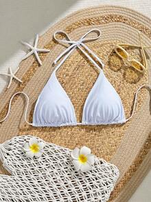 Slaydiva 大碼抽褶繞頸比基尼泳裝上衣