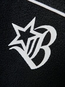 Manfinity Hypemode Men Fleece, Letter Print, Black Outdoor Windbreaker Jacket , Fall/Winter - Black - View 2