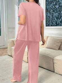 Moonlight & Mama Conjunto de pijama de maternidad de seda de leche con estampado de corazón de unicolor