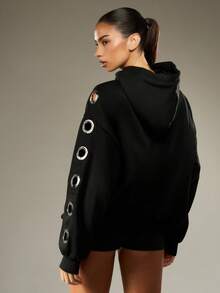 MISSGUIDED Oversized Zip Through Hoodie With Eyelet Detail Sleeves Long Sleeve Sweatshirt For Casual Streetwear Fall Winter