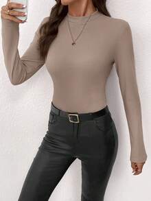 Editum Women's Crew Neck Solid Color Knit Fitted Stretchy Black, White, Khaki Elegant Everyday Casual Commute Multi-Pack T-Shirts, Autumn/Winter