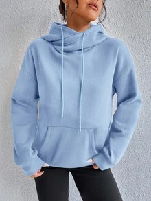 Flirla Women's Solid Color Casual Hooded Pocket Sweatshirts