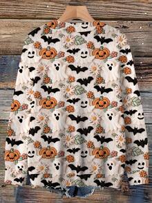 EMERY ROSE Maglione oversize casual e minimalista con grafica di zucca, fantasma e pipistrello per l'autunno/inverno - Multicolore - Visualizzare 2