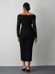 SHEIN Tall CURVE Robe moulante en maille froncée avec épaules dénudées - Noir - Voir 2