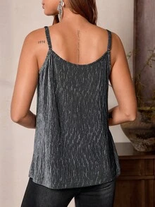 SHEIN LUNE Women's Dark Gray Lace Patchwork Velvet Loose Fit Camisole, LanaWest - Dark Grey - View 2