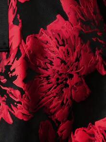 Lunelith SHEIN Lunessa 蕾丝提花面料拼接V领束带优雅中长款女士连衣裙 - 紅色 - 查看 7