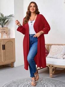 EMERY ROSE 大码女式休闲纯色卷袖口袋夹克 - 紅色 - 查看 4