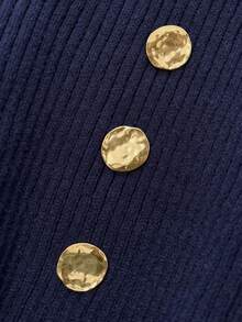 GlowEve 女士时尚百搭高领金属纽扣灯笼袖毛衣 - 藍色 - 查看 3