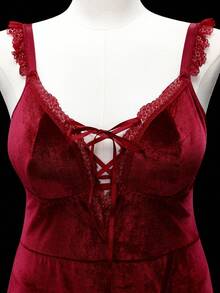 SHEIN Plus Size Wireless Lingerie Dress 2-Piece Set - Burgundy - View 7