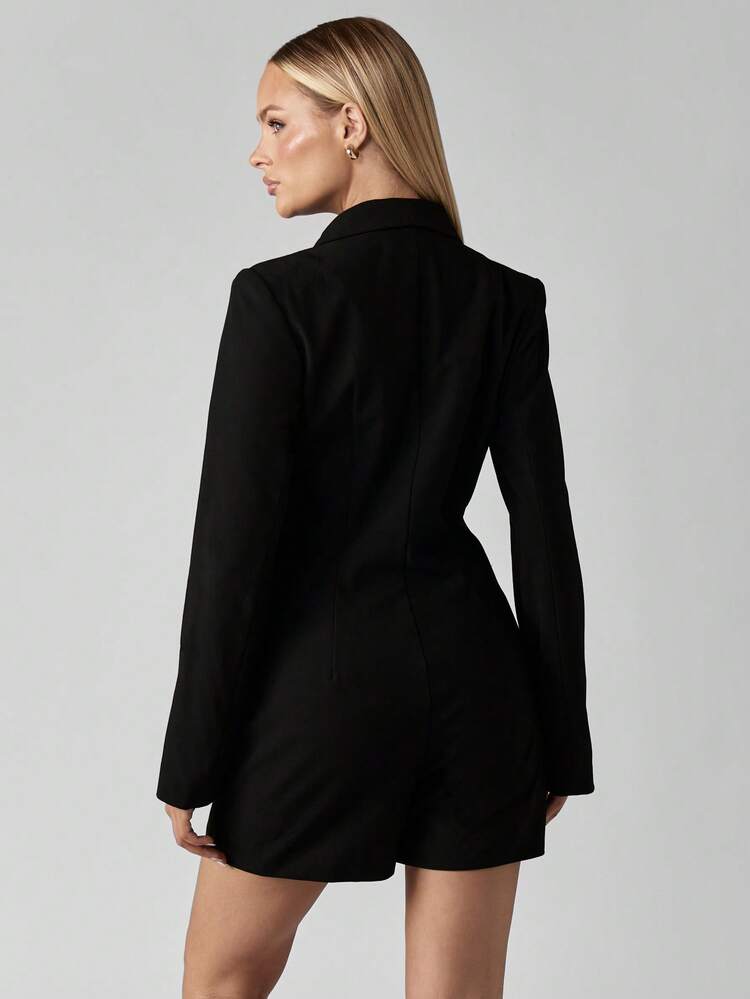 MISSGUIDED Long Sleeve Blazer Style Romper With Button Closure
