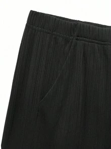 SHEIN Tall CURVE Große Größen Lässig einfarbige Loose Fit Hose - Schwarz - Übersicht 3