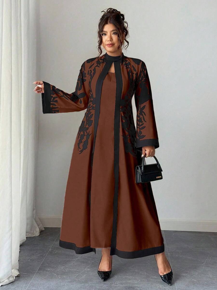 Elenzga Váy suông cổ loe tay loe in họa tiết thanh lịch dành cho nữ cỡ lớn, dáng ôm vừa vặn (Woe Is Me Vibes) (Wednesday Aesthetic) - Nhiều màu - Xem 1
