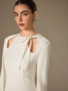 NOVVYNE Vestido longo feminino elegante e detalhado com amarração, primavera/outono