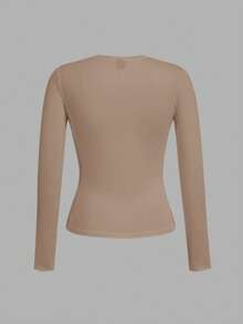 SHEIN EZwear Bộ 3 áo thun dài tay cổ tròn thoải mái cho nữ, phù hợp cho mùa thu/đông - Nhiều màu - Xem 6