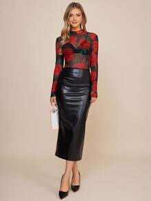 Amorya Women's Rose Print Bodysuit - Multicolor - View 3