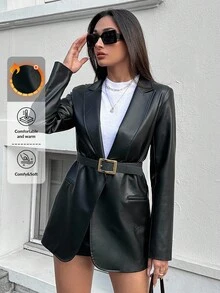 EURMUSE Women's Solid Color Blazer Jacket, Suitable For Work - Black - View 1