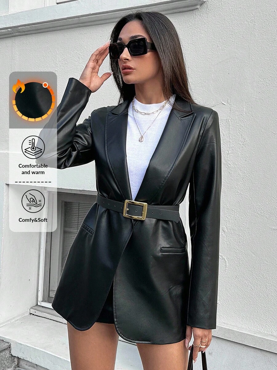 EURMUSE Women's Solid Color Blazer Jacket, Suitable For Work - Black - View 1