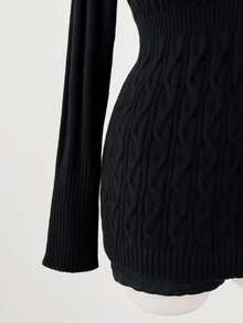 Sunspun Plus Size Solid Color Casual Pullover Sweater, Autumn/Winter - Black - View 5