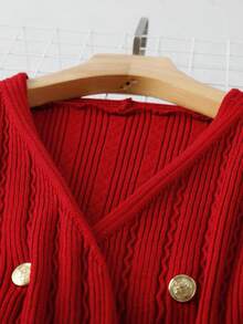 GlowEve CURVE Christmas Plus Size Solid Color Double-Breasted Knit Dress, Casual For Autumn - Red - View 3