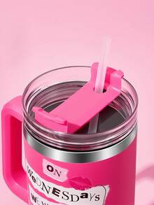 Mean Girls | SHEIN 40oz Letter Graphic Tumbler With Handle, Insulated Cup, Vacuum Insulated Water Bottle, Stainless Steel Travel Mug, Car Mug, Gifts For Friends - Hot Pink - View 4