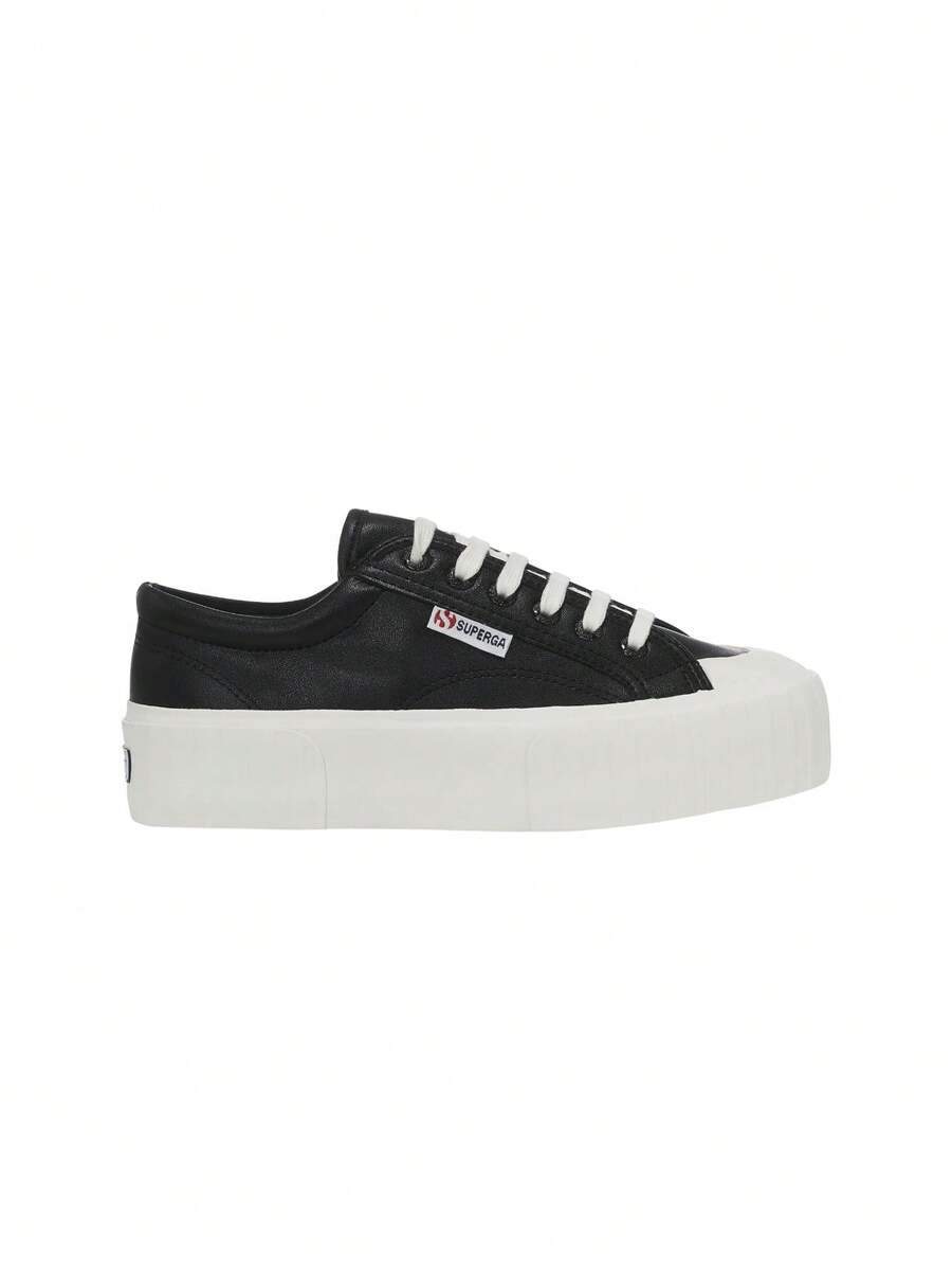 Superga 2631 Stripe Platform Vegan Material Women Casual Shoes Black / White S21222W - Black and White - View 1
