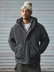 AXEPEAK 男士时尚百搭连帽夹克，冬季 - 灰色 - 查看 5