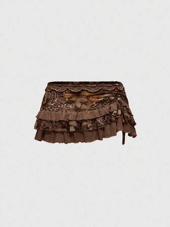 J-Fashion Y2K Retro Sexy Spitze Patchwork Mini Rock mit tiefer Taille, Urlaubs-/Strandstil