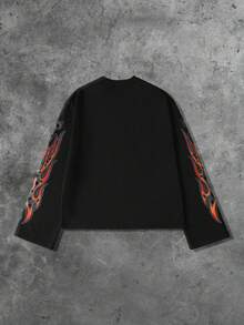 ROMWE MEN Street Life Camiseta de manga corta con estampado gráfico de texto en inglés y ojo, estilo callejero unisex, para primavera/otoño - Negro - Ver 2
