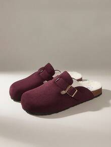 Solecia Casual Everyday Versatile Simple Flat Plush Lined Slide Slippers For Christmas