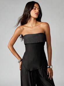 MISSGUIDED Bộ đồ phối đồ Palazzo không dây cho kỳ nghỉ, buổi tối, tiệc trang trọng, bộ đồ liền thân ống rộng thanh lịch, mặc trong mọi dịp, mùa thu, mùa đông, mùa xuân, mùa hè, mọi mùa - màu đen - Xem 5