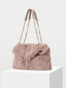 MOTF PREMIUM FUZZY CHAIN DETAIL SHOULDER BAG - Volcanic Gray - View 3