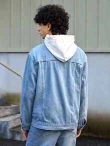 Open Phase STONE DISTRICT Men's Fashion Casual Street Style Personalized Young Sports Collegiate Denim Jacket, Versatile - Light Wash - View 3