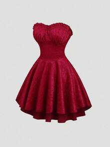 Sweetra French Retro Banquet Jacquard Strapless Luxurious Sexy Asymmetrical Dress, Christmas