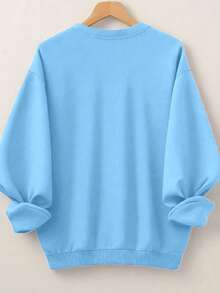 EMERY ROSE Plus Size Women's Letter Print Hot Selling Round Neck Sweatshirt Winter - Blue - View 2