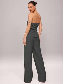 Silquee 女士时尚性感抹胸上衣和裤子套装 - 深灰色 - 查看 2