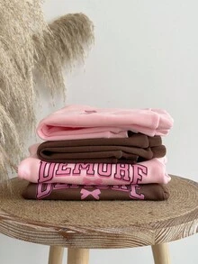 SHEIN 2 件套女婴字母印花运动衫和运动裤套装，时尚休闲 - 彩色 - 查看 3