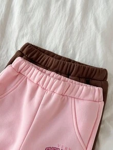SHEIN 2 件套女婴字母印花运动衫和运动裤套装，时尚休闲 - 彩色 - 查看 4