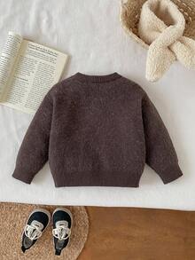 Suéteres holgados de cuello redondo de manga larga casuales y lindos para bebés niños en otoño/invierno - Café integral - Ver 2