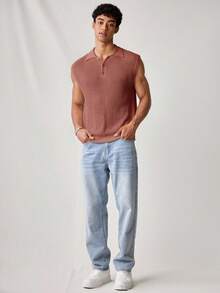 SWAVVY Men's Solid Color Sleeveless Knit Top, Polo Shirt For Summer,Vacation - Redwood - View 3